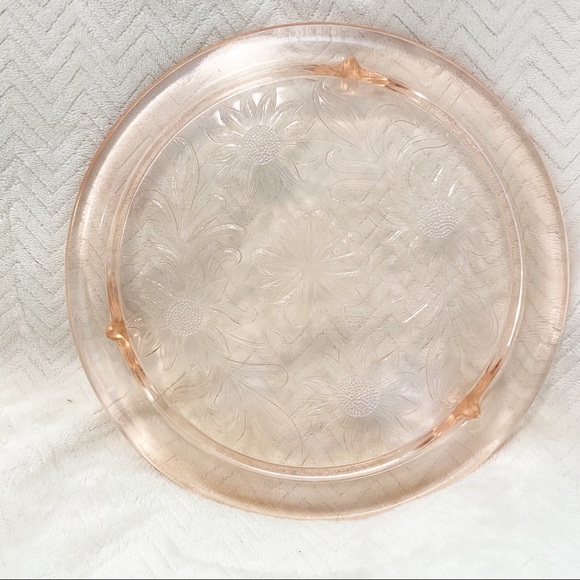 Pink Depression Glass Sunflower footed Cake Plate home Decor Accent